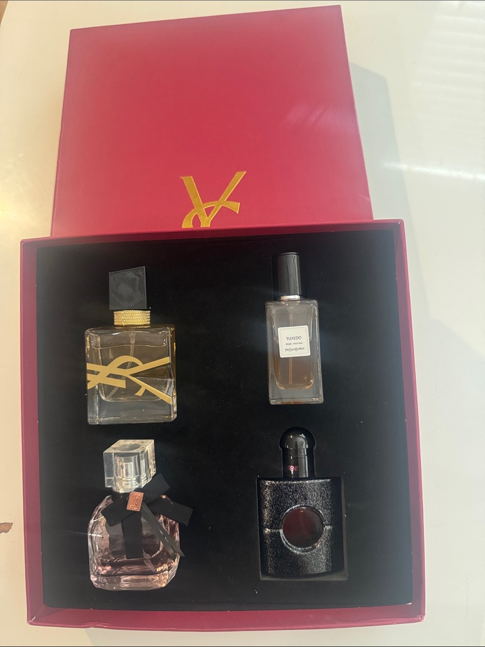 Yves Saint Laurent Pink Boxed Perfume Set with Gold Accents